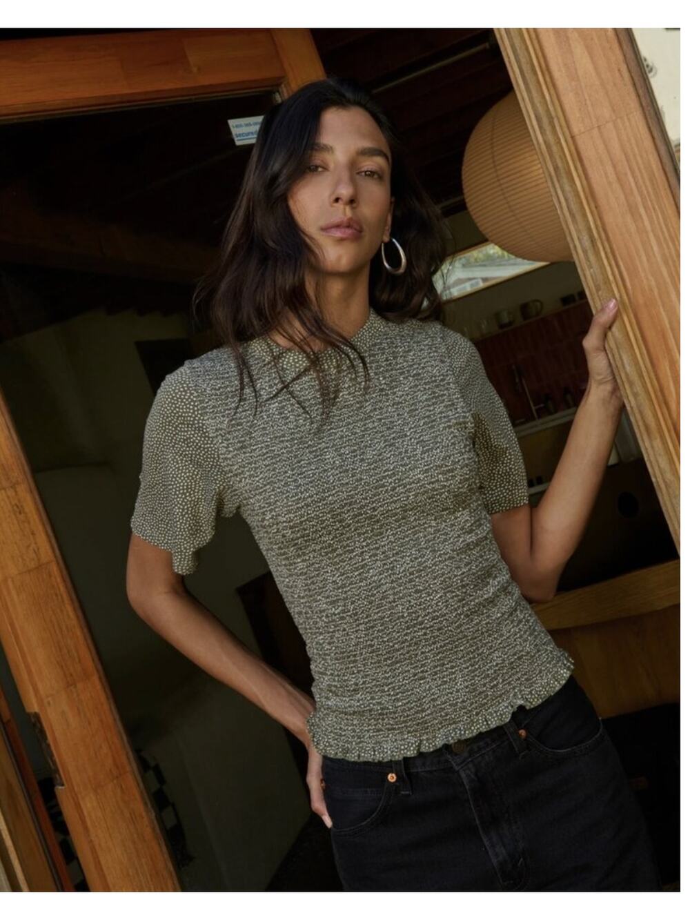NWT Nation los Angeles OLIVIA SMOCKED TEE Sz L